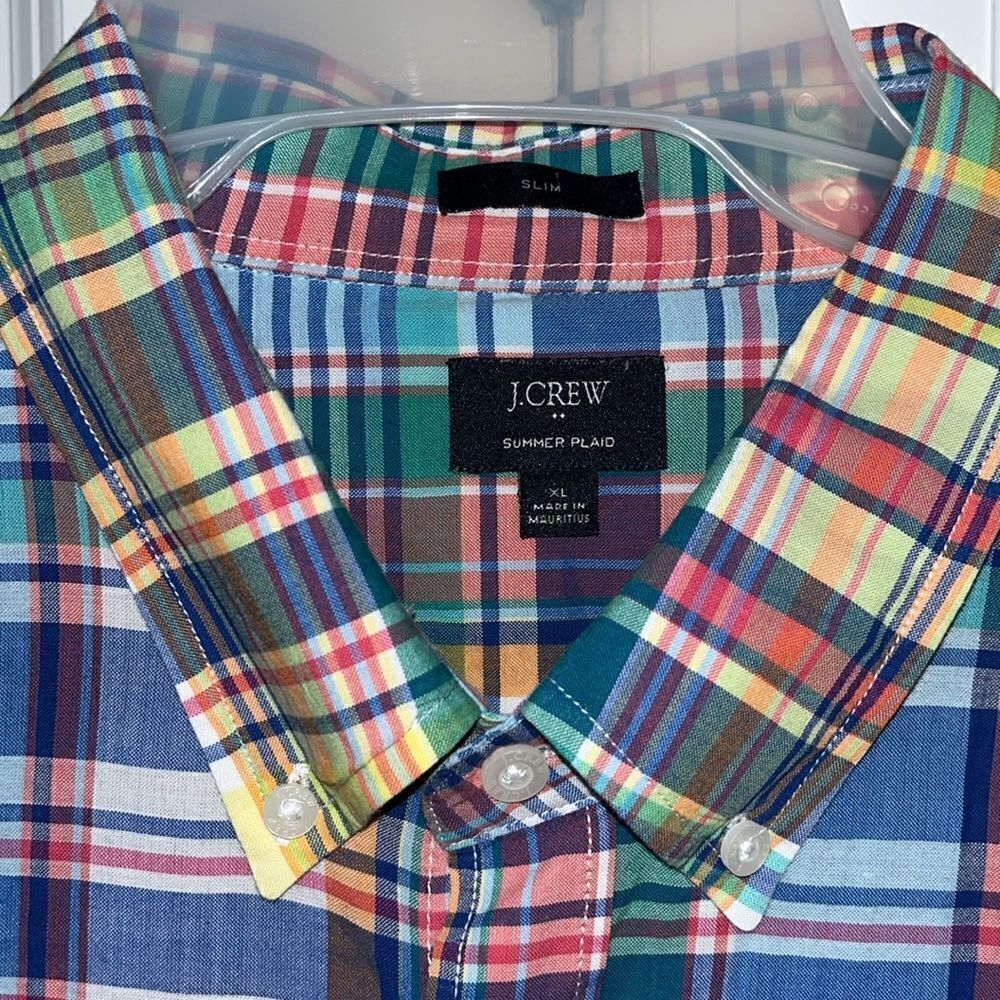 J Crew Summer Plaid India Madras LS Rainbow check tartan shirt-XL slim fit /sz L - Picture 2 of 3